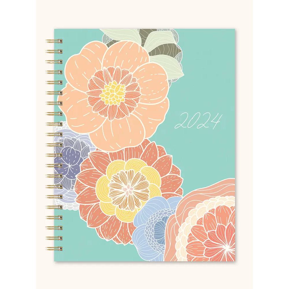 2024 Orange Circle 17 Month XL Spiral Planner Retro Flowers